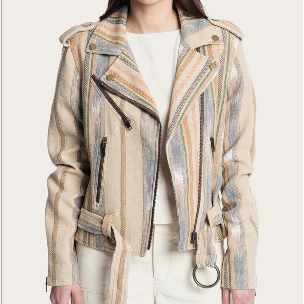 FRYE Women's Burlap Ikat Carly Striped Moto Jacket Size M